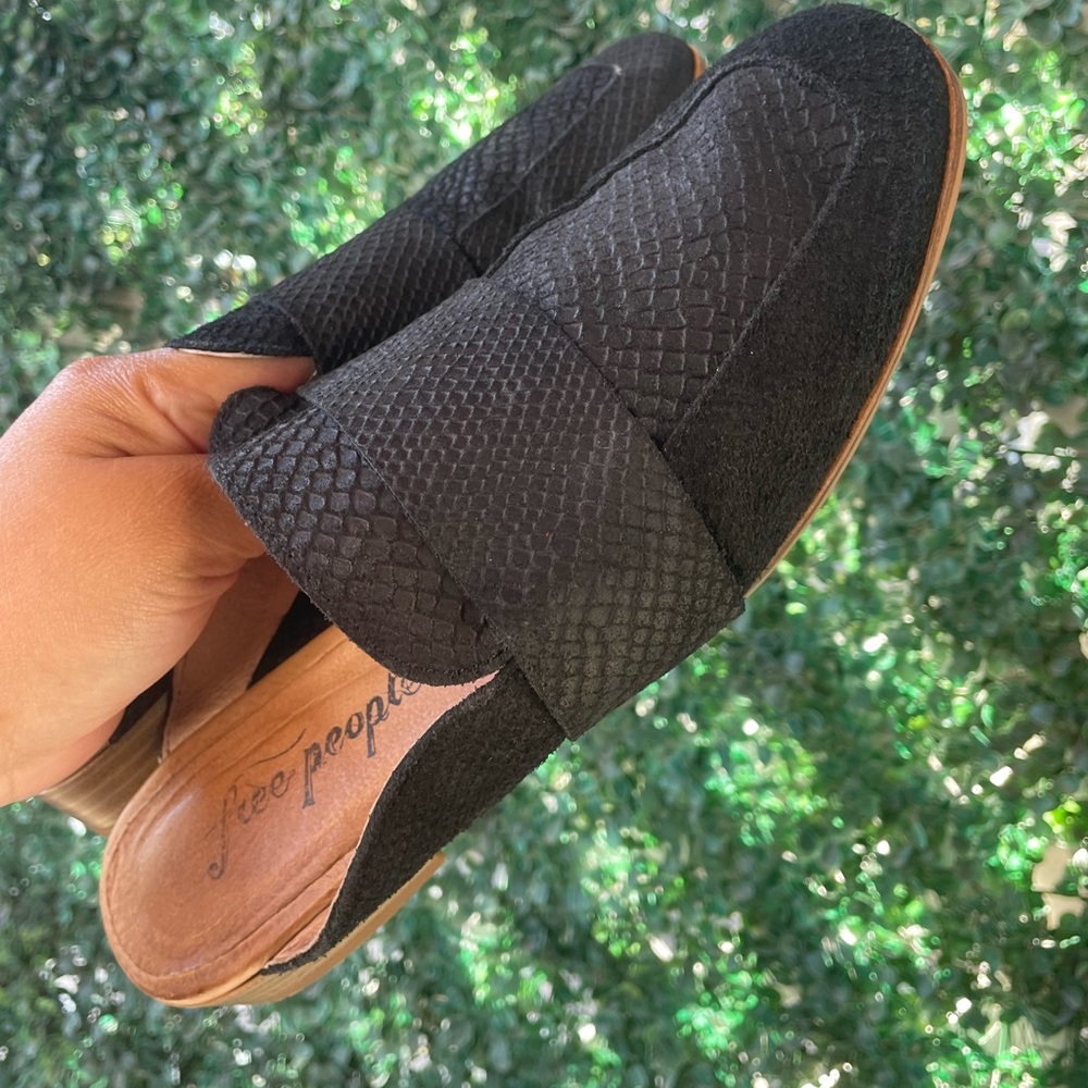 Free People At Ease black suede textured loafer mule